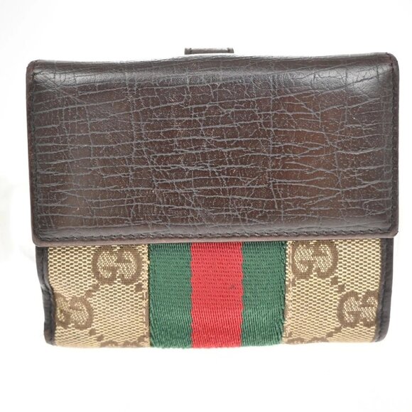 GUCCI Sherry GG Pattern Bifold Wallet Canvas Leather Brown Beige SHW 07TA156 - Picture 3 of 14